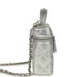 Chanel Top Handle Long Vanity Case with Chain Metallic Silver Shiny Caviar Silver Hardware