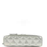 Chanel Top Handle Long Vanity Case with Chain Metallic Silver Shiny Caviar Silver Hardware
