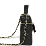 Chanel Top Handle Long Vanity Case with Chain Black Shiny Caviar Light Gold Hardware