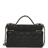 Chanel Top Handle Long Vanity Case with Chain Black Shiny Caviar Light Gold Hardware