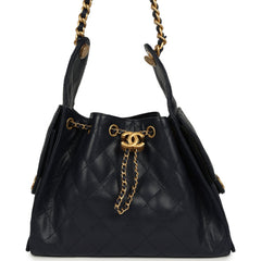 Chanel Small 25 Hobo Bag Dark Navy Caviar Antique Gold Hardware
