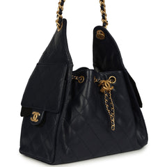 Chanel Small 25 Hobo Bag Dark Navy Caviar Antique Gold Hardware