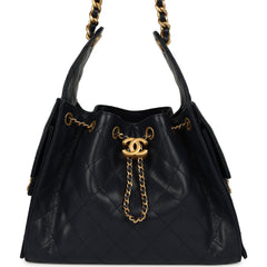 Chanel Small 25 Hobo Bag Dark Navy Caviar Antique Gold Hardware