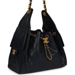 Chanel Small 25 Hobo Bag Dark Navy Caviar Antique Gold Hardware
