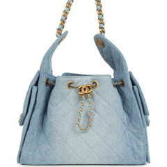 Chanel Small 25 Hobo Bag Light Blue Washed Denim Antique Gold Hardware