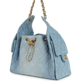 Chanel Small 25 Hobo Bag Light Blue Washed Denim Antique Gold Hardware