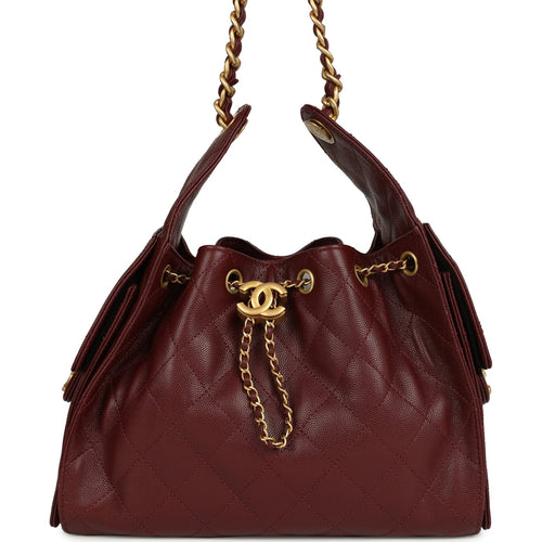 Chanel Small 25 Hobo Bag Burgundy Caviar Antique Gold Hardware