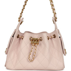 Chanel Mini 25 Hobo Bag Light Pink Caviar Antique Gold Hardware