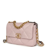 Chanel Medium 19 Flap Bag Light Pink Shiny Lambskin Mixed Metal Hardware