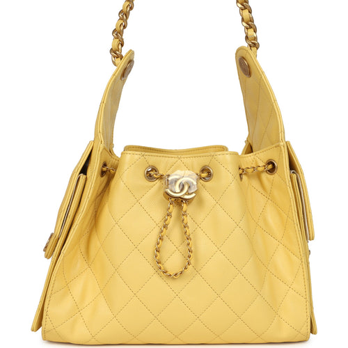 Chanel Small 25 Hobo Bag Yellow Caviar Antique Gold Hardware