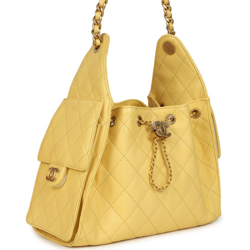 Chanel Small 25 Hobo Bag Yellow Caviar Antique Gold Hardware