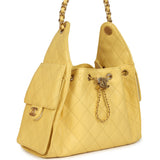 Chanel Small 25 Hobo Bag Yellow Caviar Antique Gold Hardware