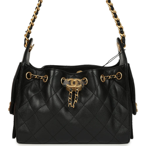 Chanel Mini 25 Hobo Bag Black Caviar Antique Gold Hardware