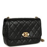 Chanel Small Pearl Flap Bag Black Shiny Calfskin Brushed Gold Hardware