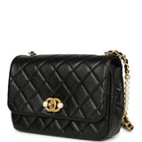 Chanel Small Pearl Flap Bag Black Shiny Calfskin Brushed Gold Hardware