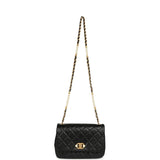 Chanel Small Pearl Flap Bag Black Shiny Calfskin Brushed Gold Hardware