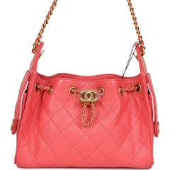 Chanel Mini 25 Hobo Bag Coral Pink Caviar Antique Gold Hardware