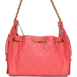Chanel Mini 25 Hobo Bag Coral Pink Caviar Antique Gold Hardware
