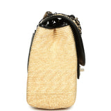 Chanel Large Flap Bag Beige Raffia and Black Lambskin Light Gold Hardware