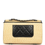 Chanel Large Flap Bag Beige Raffia and Black Lambskin Light Gold Hardware