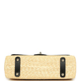 Chanel Large Flap Bag Beige Raffia and Black Lambskin Light Gold Hardware