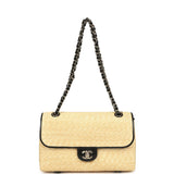 Chanel Large Flap Bag Beige Raffia and Black Lambskin Light Gold Hardware