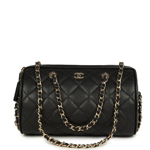 Chanel Mini Timeless Classic Barrel Bag with Chain Black Shiny Caviar Light Gold Hardware