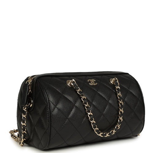 Chanel Mini Timeless Classic Barrel Bag with Chain Black Shiny Caviar Light Gold Hardware