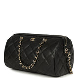 Chanel Mini Timeless Classic Barrel Bag with Chain Black Shiny Caviar Light Gold Hardware