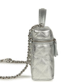Chanel Top Handle Long Vanity Case with Chain Metallic Silver Shiny Caviar Silver Hardware