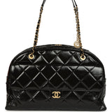 Chanel Maxi Bowling Bag Black Shiny Crumpled Calfskin Antique Gold Hardware