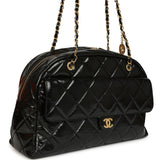 Chanel Maxi Bowling Bag Black Shiny Crumpled Calfskin Antique Gold Hardware