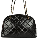 Chanel Maxi Bowling Bag Black Shiny Crumpled Calfskin Antique Gold Hardware