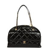 Chanel Maxi Bowling Bag Black Shiny Crumpled Calfskin Antique Gold Hardware