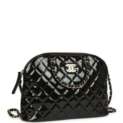 Chanel Top Handle Shopping Bag Black Patent Leather Gold Hardware