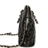 Chanel Top Handle Shopping Bag Black Patent Leather Gold Hardware