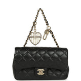 Chanel Nano Classic Double Flap Bag Charm Black Lambskin Light Gold Hardware