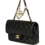 Chanel Nano Classic Double Flap Bag Charm Black Lambskin Light Gold Hardware