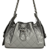 Chanel Mini 25 Hobo Bag Anthracite Metallic Caviar Silver Hardware