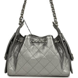 Chanel Mini 25 Hobo Bag Anthracite Metallic Caviar Silver Hardware