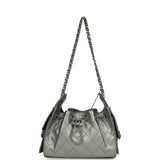 Chanel Mini 25 Hobo Bag Anthracite Metallic Caviar Silver Hardware