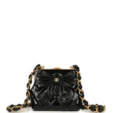 Chanel Mini Clutch with Bow Crossbody Bag Black Shiny Lambskin and Patent Crumpled Lambskin Antique Gold Hardware