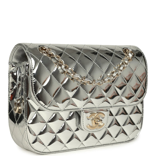 Chanel Small Flap Bag & Star Coin Purse Silver Mirror Calfskin and Metallic Calfskin Light Gold Hardware