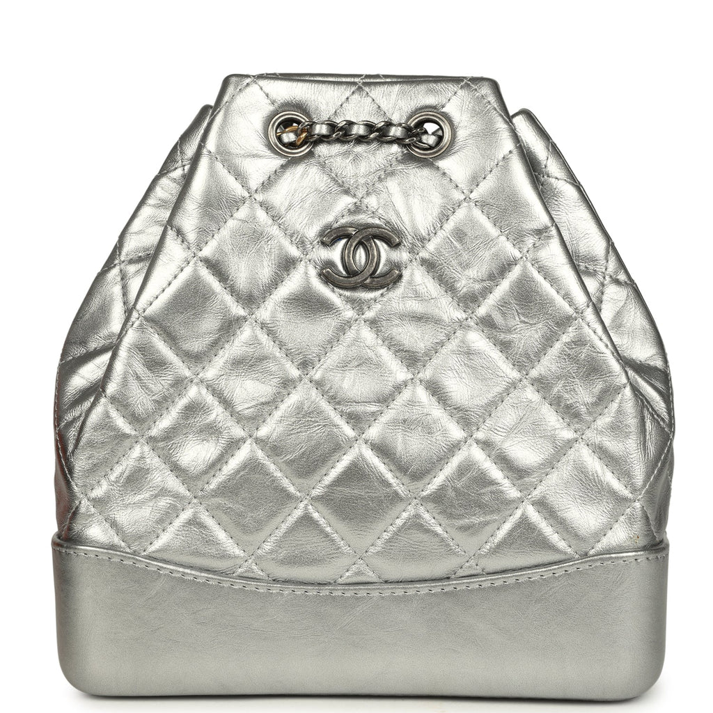 chanel gabrielle backpack mini Pre-owned Chanel Small Gabrielle Backpack Metallic Silver Aged Calfski