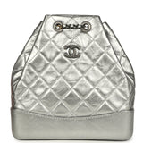 Pre-owned Chanel Small Gabrielle Backpack Metallic Silver Aged Calfskin Mixed Metal Hardware