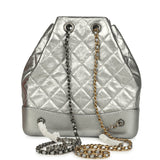 Pre-owned Chanel Small Gabrielle Backpack Metallic Silver Aged Calfskin Mixed Metal Hardware