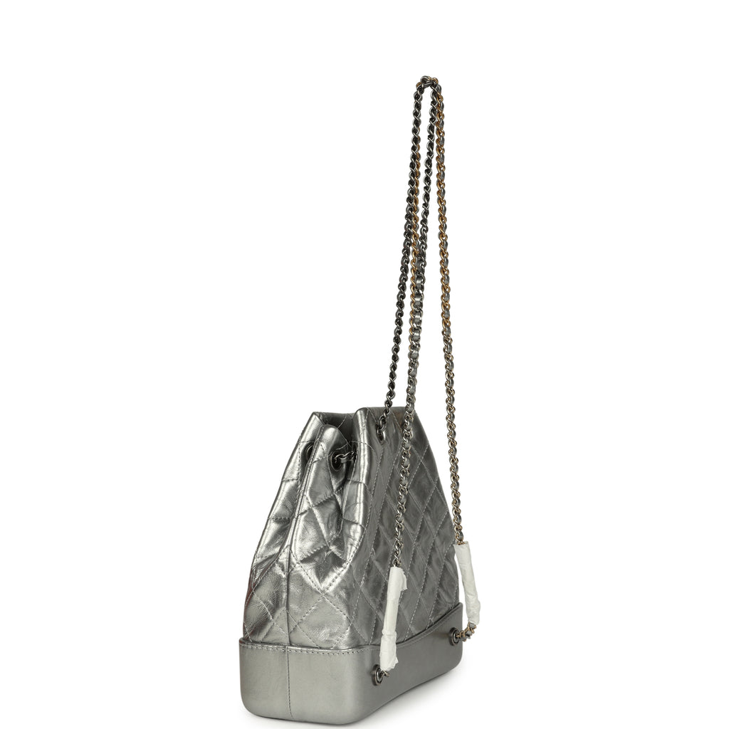 Pre-owned Chanel Small Gabrielle Backpack Metallic Silver Aged Calfski
