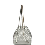 Pre-owned Chanel Small Gabrielle Backpack Metallic Silver Aged Calfskin Mixed Metal Hardware