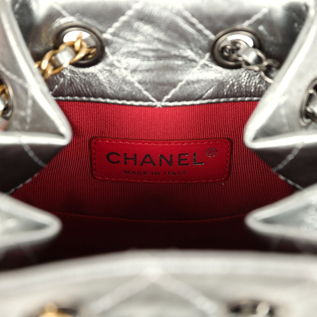 chanel gabrielle leather backpack Pre-owned Chanel Small Gabrielle Backpack Metallic Silver Aged Calfski