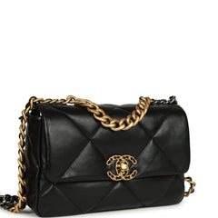 Pre-owned Chanel Medium 19 Flap Bag Black Shiny Lambskin Mixed Hardware